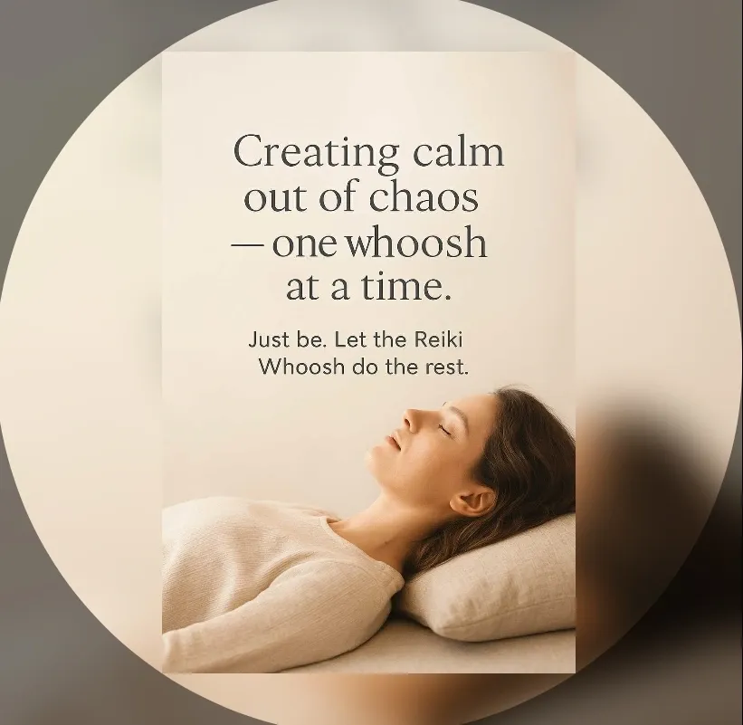 A serene woman resting with a calming quote about creating calm from chaos.